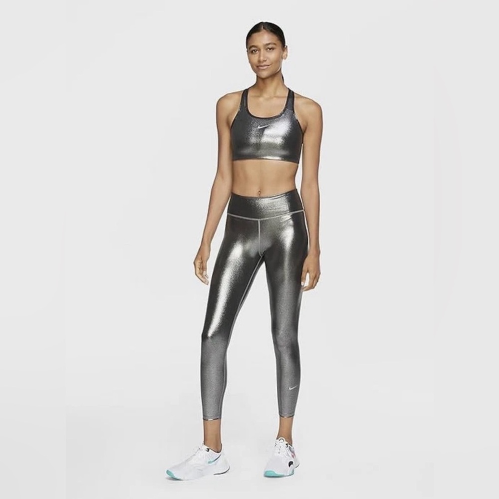Nike ONE ICON Clash Women’S MID-Rise 7/8 Grey Shimmer Leggings Size Small